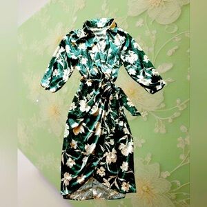 NAIF Green Floral Wrap Maxi Dress with Cream Blooms